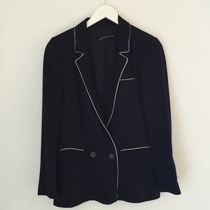 Zara black & white silk blazer